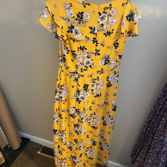 Oasis from ASOS midi tea dress with frill sleeves in floral print yellow NWT - Picture 6 of 6